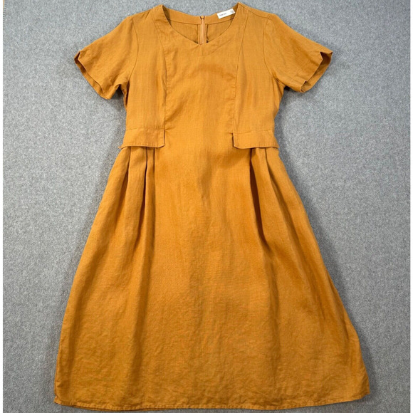 Grae Cove Dresses & Skirts - Grae Cove Short Sleeve Dress Women's Small Linen Laganlook Golden Faux Pockets